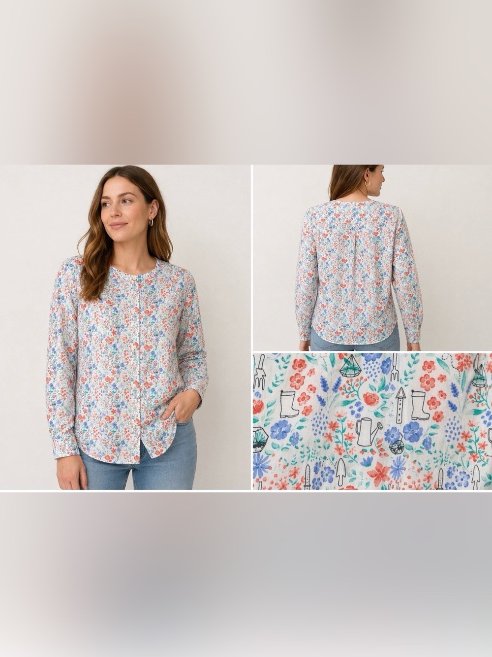 Duluth Trading Co. Wrinkle Fighter Tunic NEW Small White Floral LS Shirt
